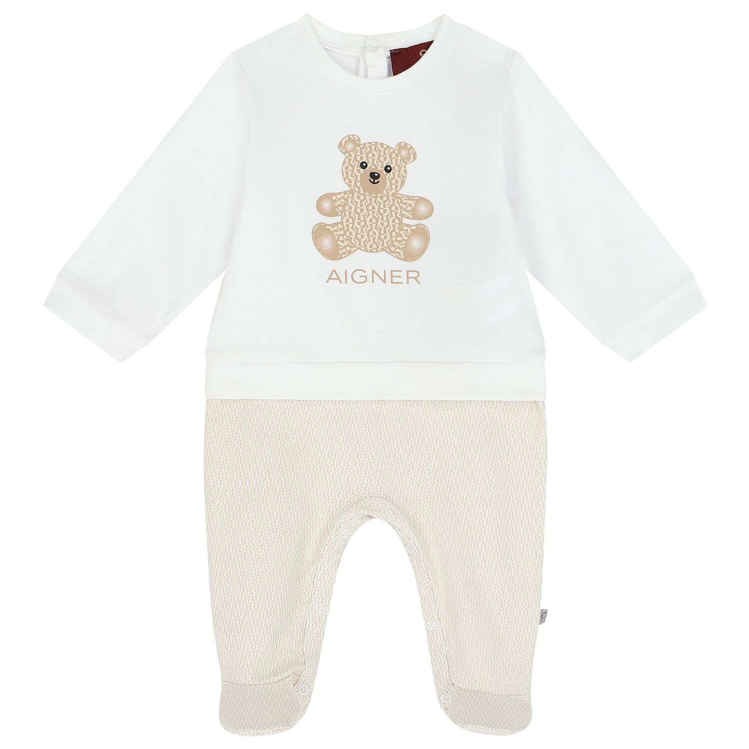 White & Beige Teddy Bear Logo Babygrow, 1, hi-res image number null