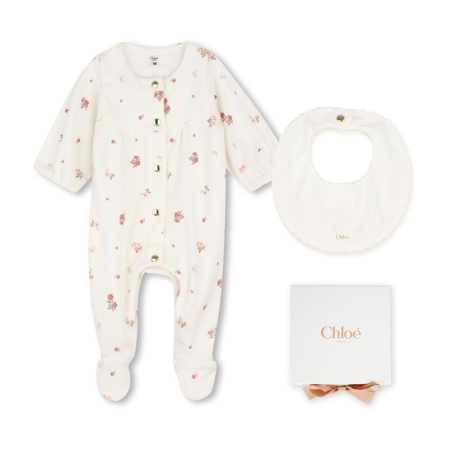 Baby Girls Ivory Floral Babygrow Gift Set, 1, hi-res