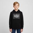 Boys Black Logo Hooded Top, 1, hi-res