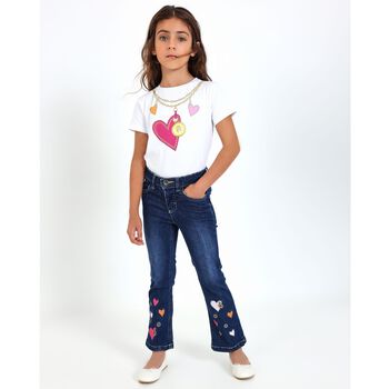 Girls Blue Hearts Denim Jeans