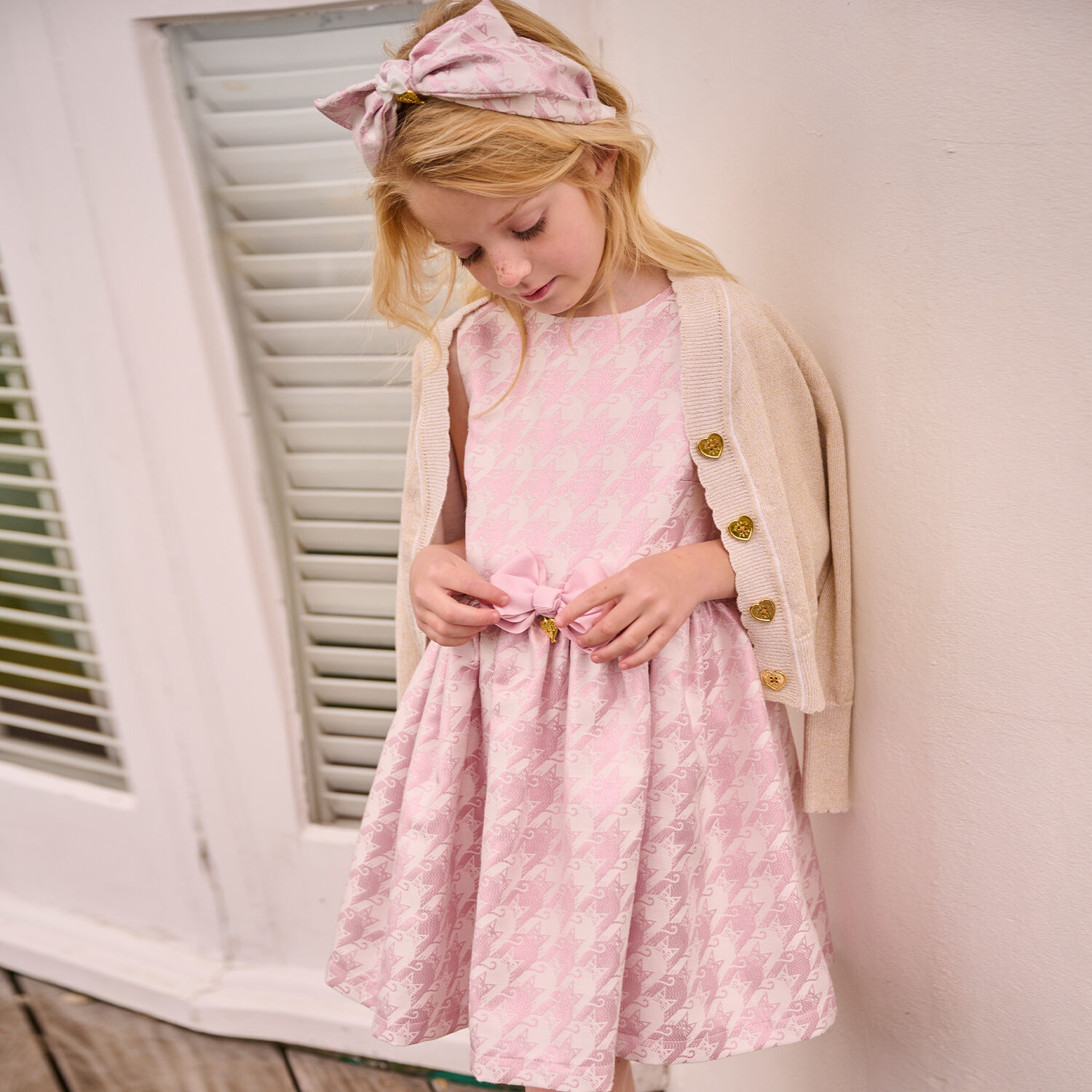 Girls Pink & White Cats Dress, 1, hi-res image number null