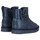 Girls Metallic Blue Faux Leather Bow Boots, 3, hi-res