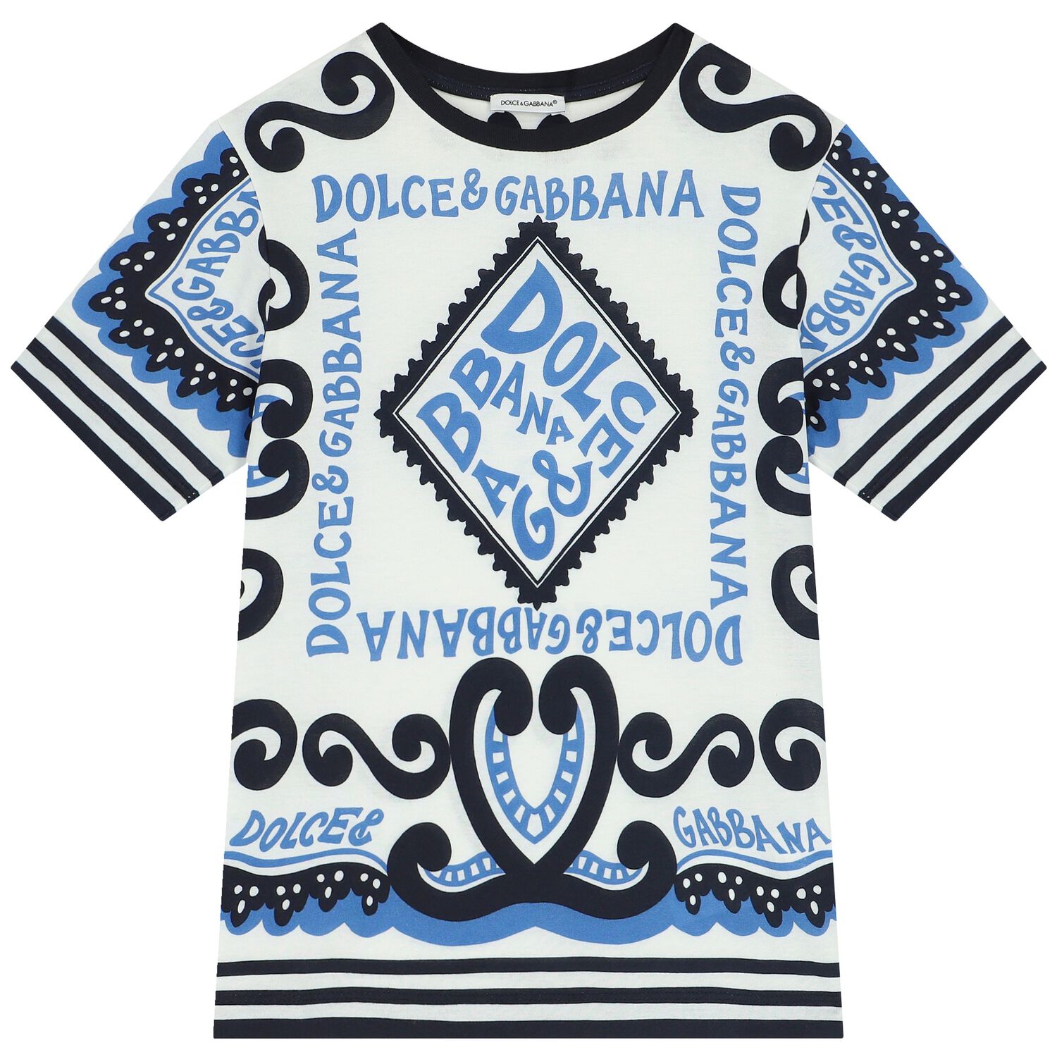 White & Blue Marina Print T-Shirt, 1, hi-res image number null
