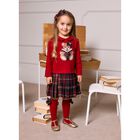 Girls Red & Navy Blue Teddy Bear Tartan Dress, 1, hi-res