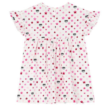 Younger Girls White & Pink Logo Dress