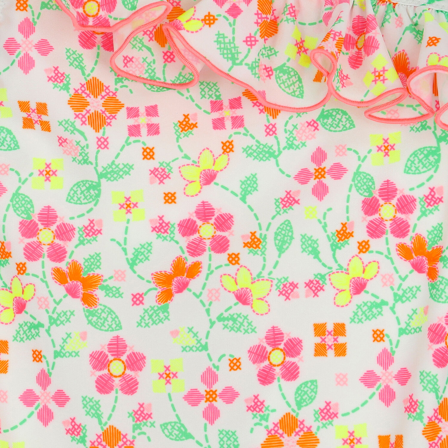 Girls White & Pink Floral Swimsuit, 1, hi-res