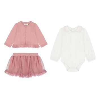 Baby Girls Pink & Ivory Piece Skirt Set