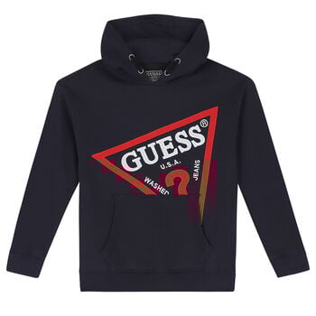 Boys Navy Logo Hooded Top