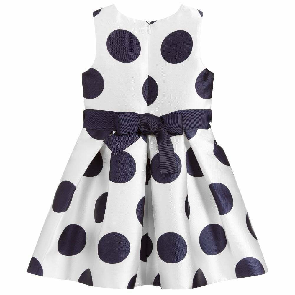 iDO Girls White Navy Polka Dot Dress Junior Couture