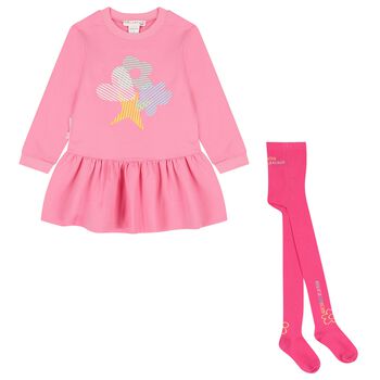 Girls Pink Embroidered Dress Set