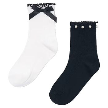 Girls White & Black Socks ( 2-Pack ) 