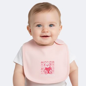 Baby Girls Pink Teddy Bear Logo Bib