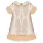 Girls Gold Satin & Ruffle Tulle Dress, 1, hi-res