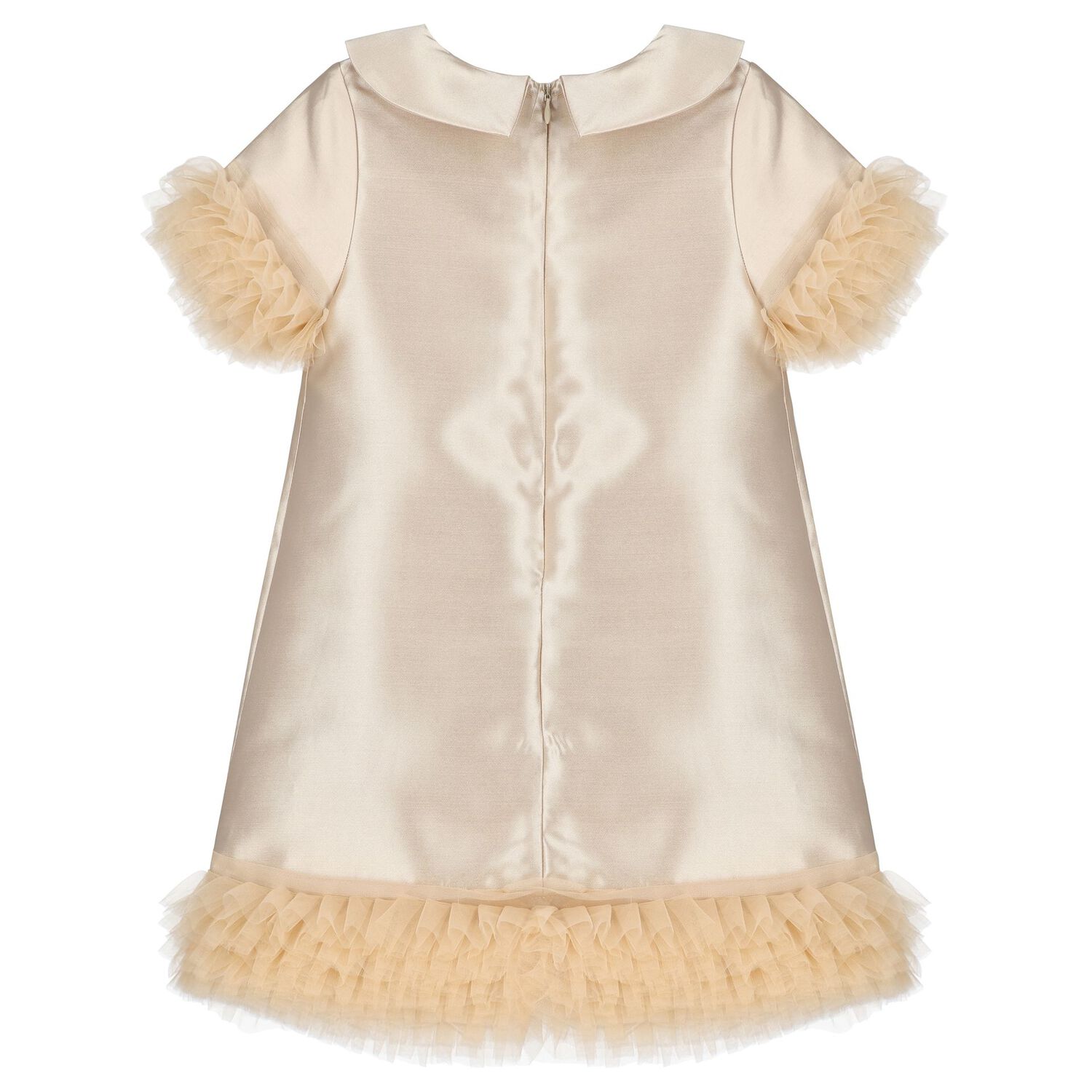 Girls Gold Satin & Ruffle Tulle Dress, 1, hi-res image number null