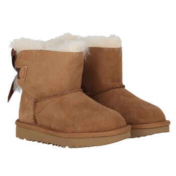 Younger Girls Beige Mini Bailey Bow II Suede Boots
