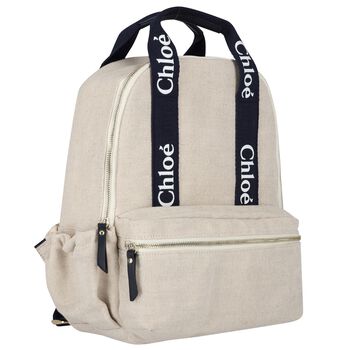 Girls Beige Logo Backpack