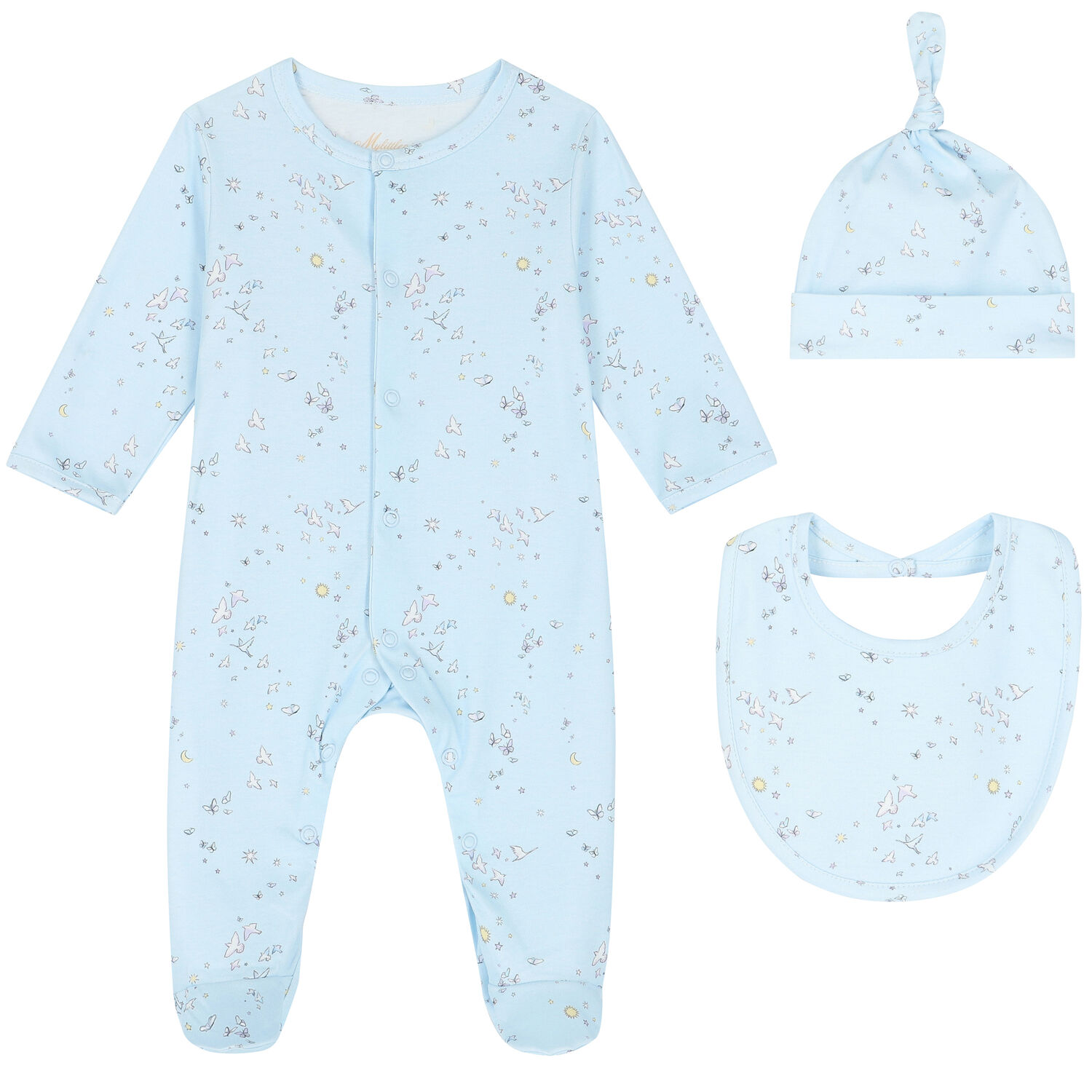 Baby Boys Blue Bird & Butterfly Babygrow Set, 1, hi-res