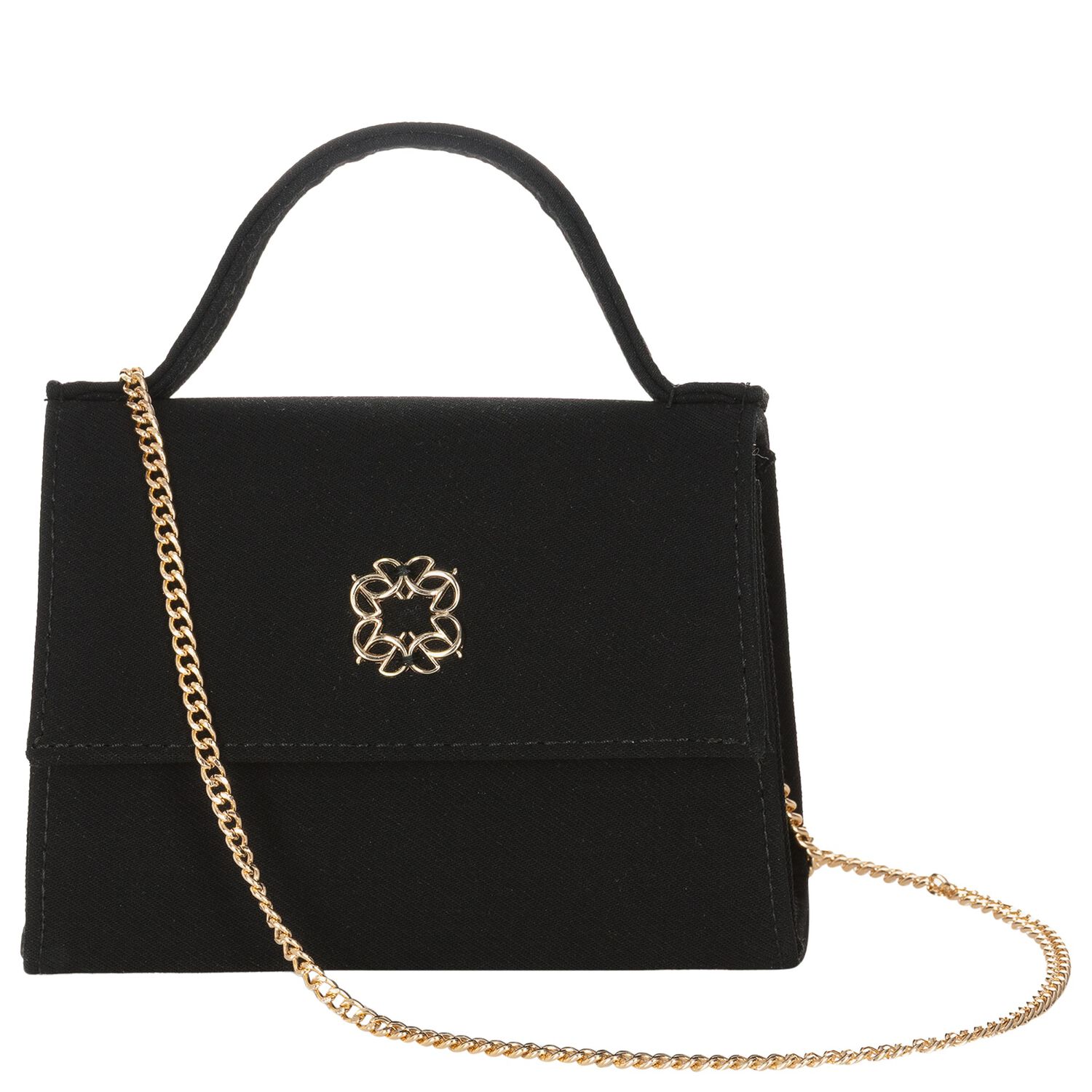 Girls Black Crepe Handbag, 2, hi-res