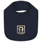 Baby Boys Navy Blue & Gold Logo Baby Bib, 3, hi-res