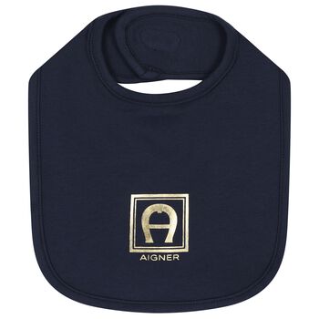Baby Boys Navy Blue & Gold Logo Baby Bib