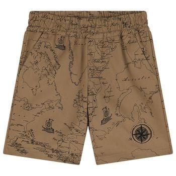 Boys Beige Compass Geo Map Shorts