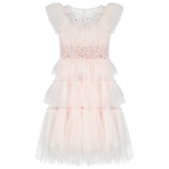 Girls Pink Tulle Embellished Dress