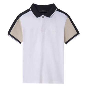 Boys White Colourblock Polo Shirt