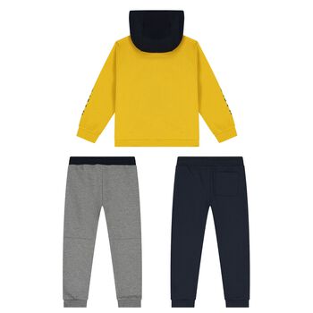 Boys Navy Blue, Grey & Yellow 3 Piece Tracksuit Set