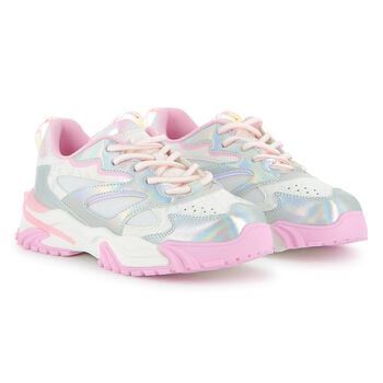 Girls Iridescent Silver, White & Pink Trainers