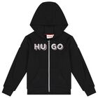 Girls Black Logo Hooded Top, 1, hi-res
