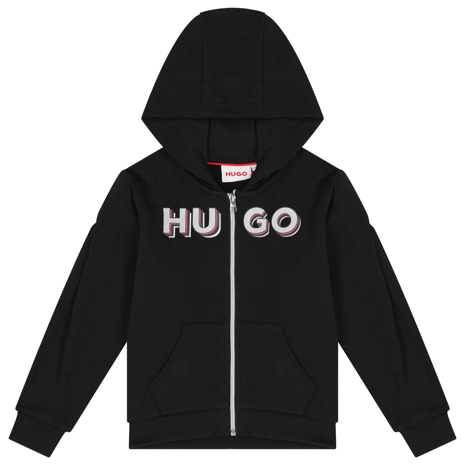 Girls Black Logo Hooded Top, 1, hi-res image number null