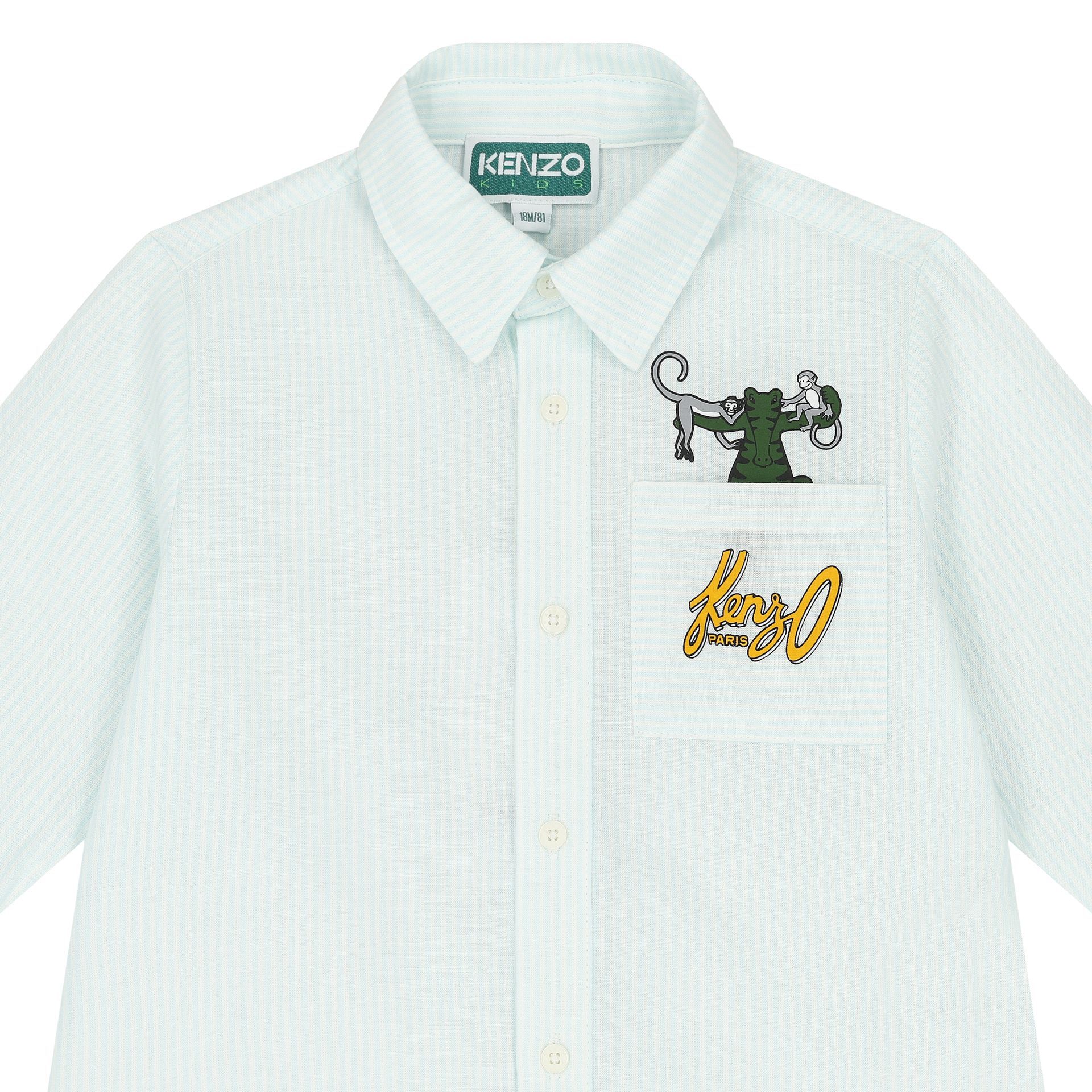大人女性の KENZO Shirt Striped Logo Green & White Boys Younger KIDS 邦楽