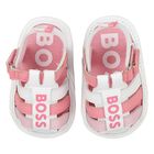 Baby Girls White & Pink Logo Sandals, 1, hi-res