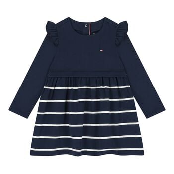 Baby Girls Navy Blue Logo Striped Dress