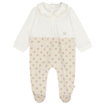 Baby Girls Ivory & Beige Logo Babygrow