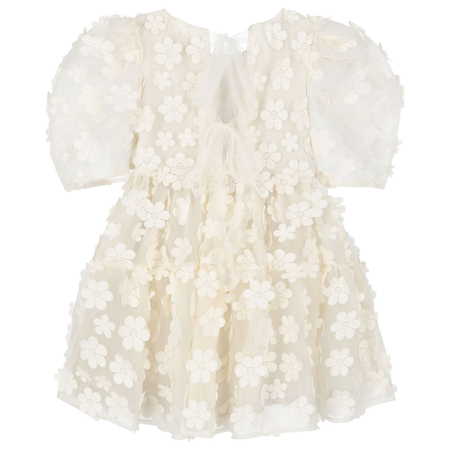 Girls Ivory Flower Organza Dress, 1, hi-res image number null