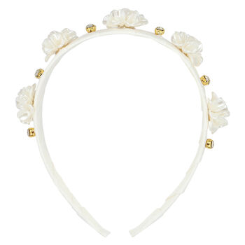 Girls Ivory Velvet Embellished Headband