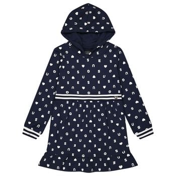 Girls Navy Blue Logo Hooded Dress