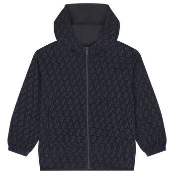 Boys Black & Navy Blue Logo Hooded Zip Up Top