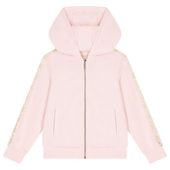Girls Pink Logo Hooded Zip Up Top