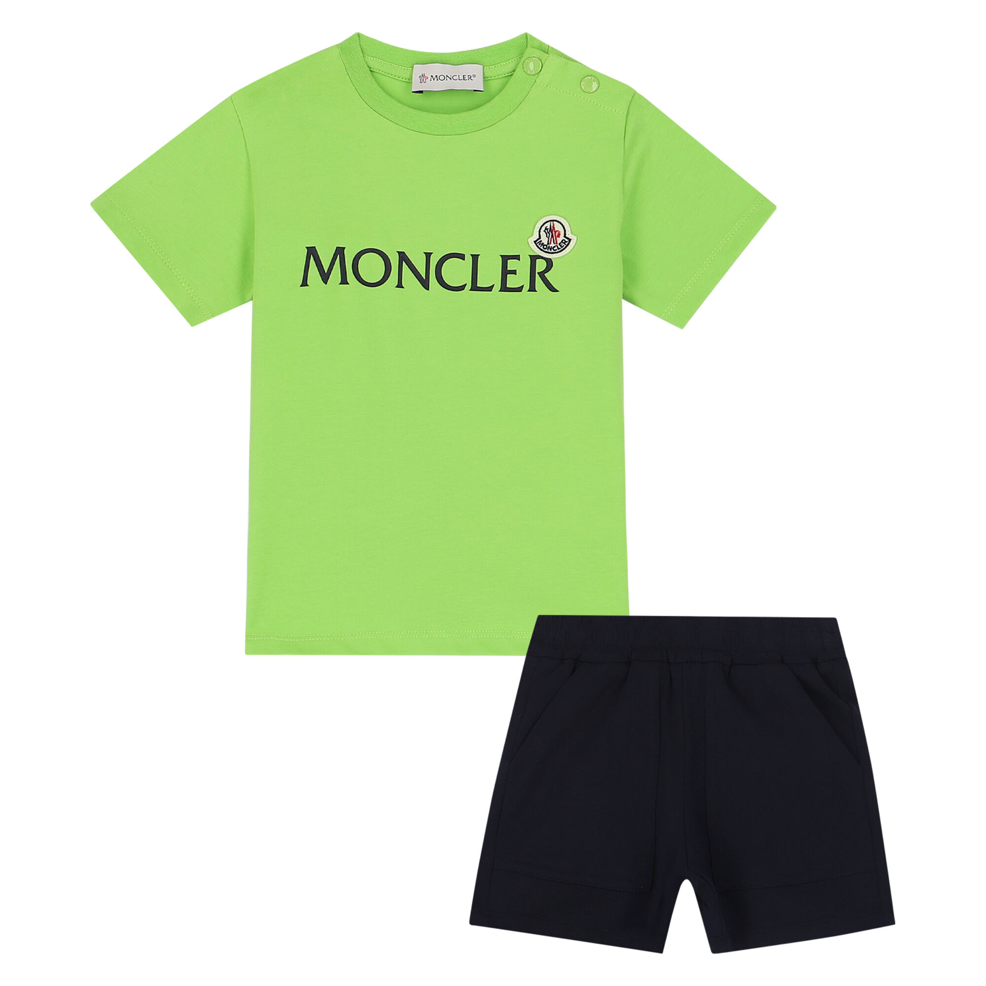 Moncler Enfant Younger Boys Green Navy Logo Shorts Set Junior Couture KSA