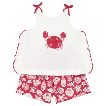Younger Girls Ivory & Red Crab Shorts Set