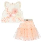 Girls Ivory & Pink Floral Skirt Set, 1, hi-res