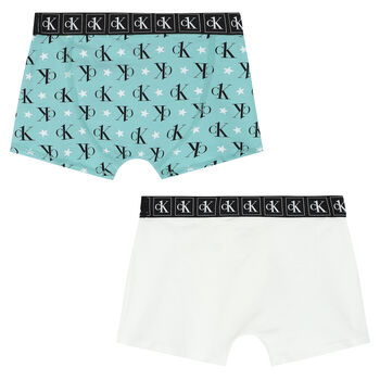 Boys White & Green Boxer Shorts (2-Pack)