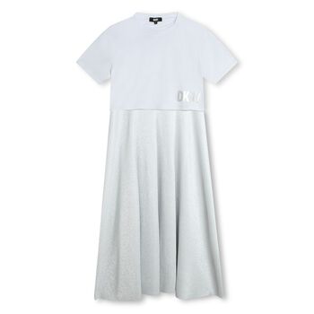 Girls Silver & White 2-In-1 Dress