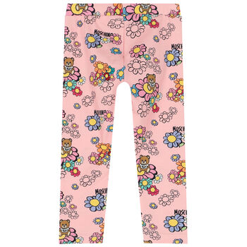 Younger Girls Pink Floral & Logo Leggings