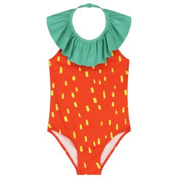 Girls Red & Green Ruffled Swimsuit