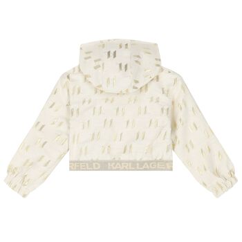 Girls Ivory & Gold Hooded Zip Up Top