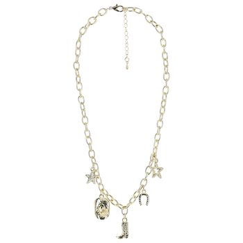 Girls Gold Metal Cowgirl Charm Necklace