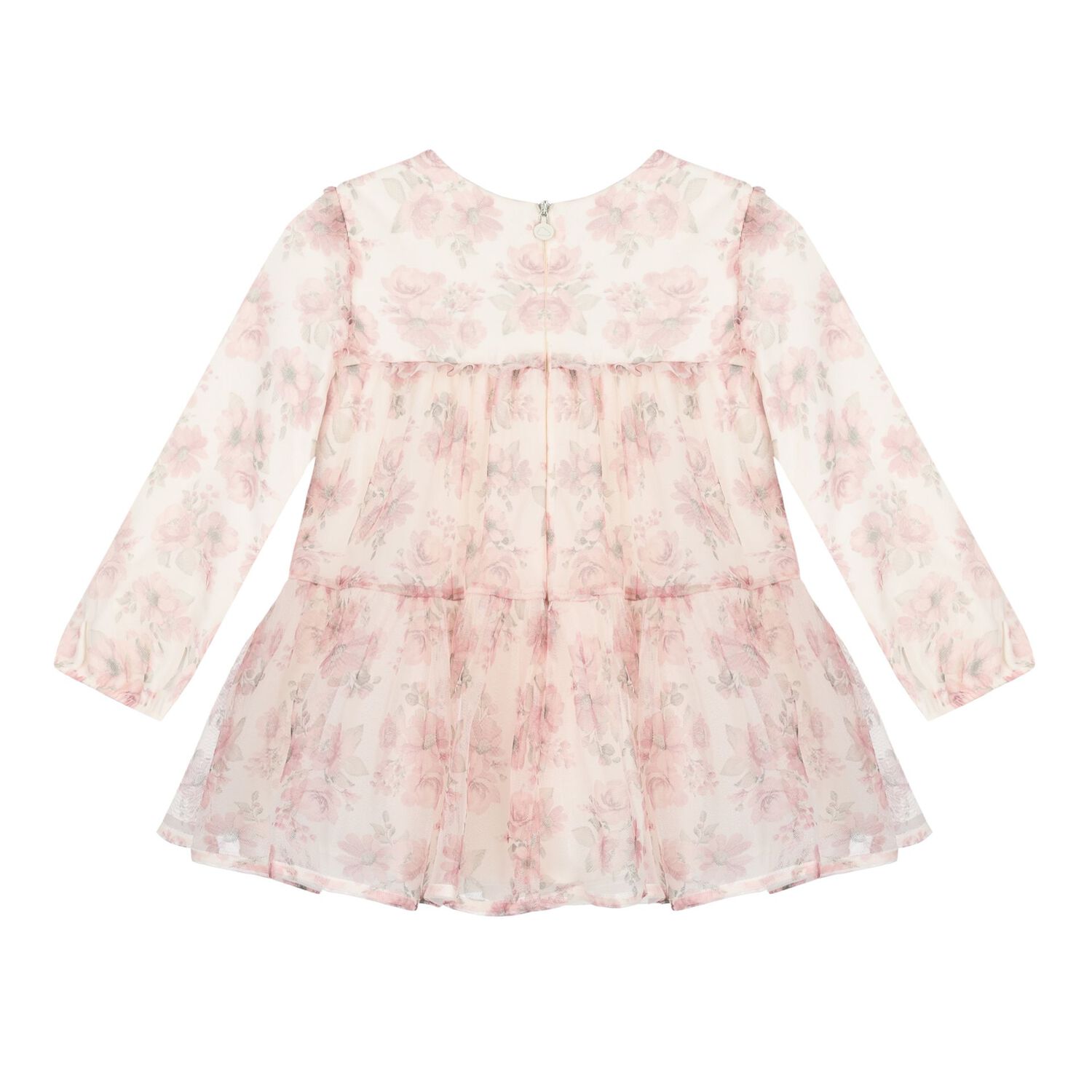 Baby Girls Pink Floral Tulle Dress, 1, hi-res